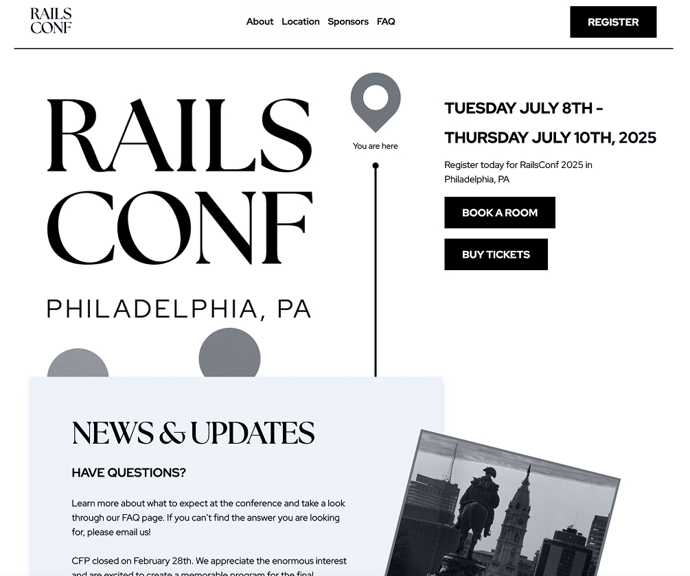RailsConf 2025 flyer with event dates and times